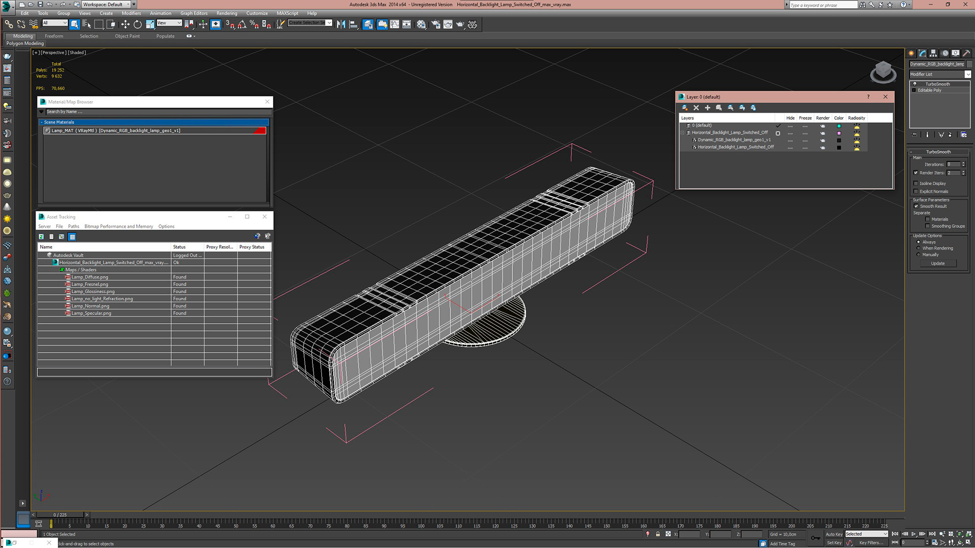 3D Horizontal Backlight Lamp Switched Off for 3D Print