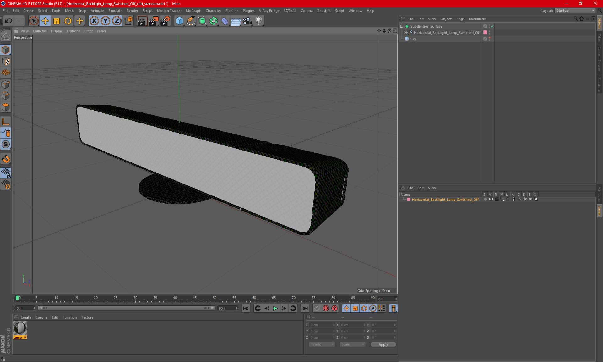 3D Horizontal Backlight Lamp Switched Off for 3D Print