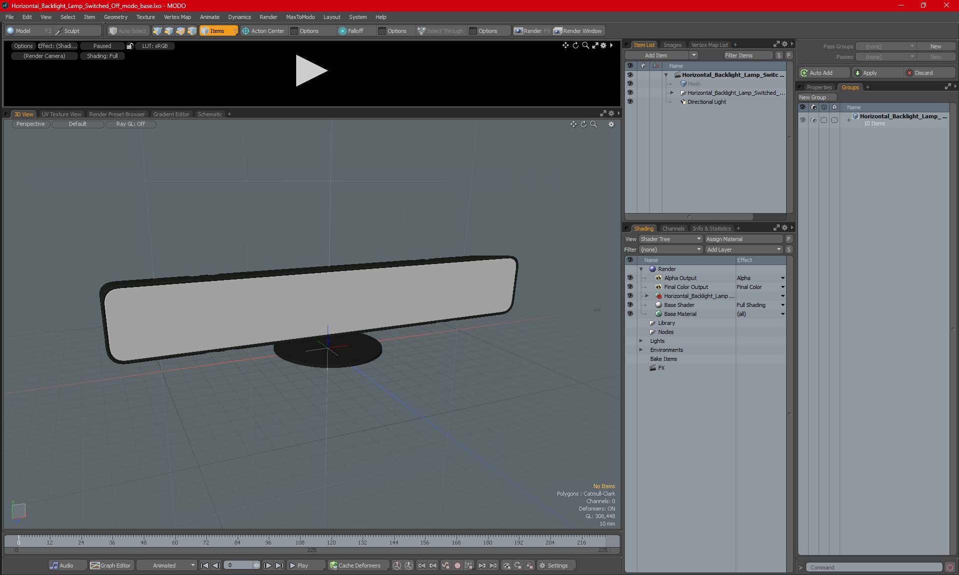 3D Horizontal Backlight Lamp Switched Off for 3D Print