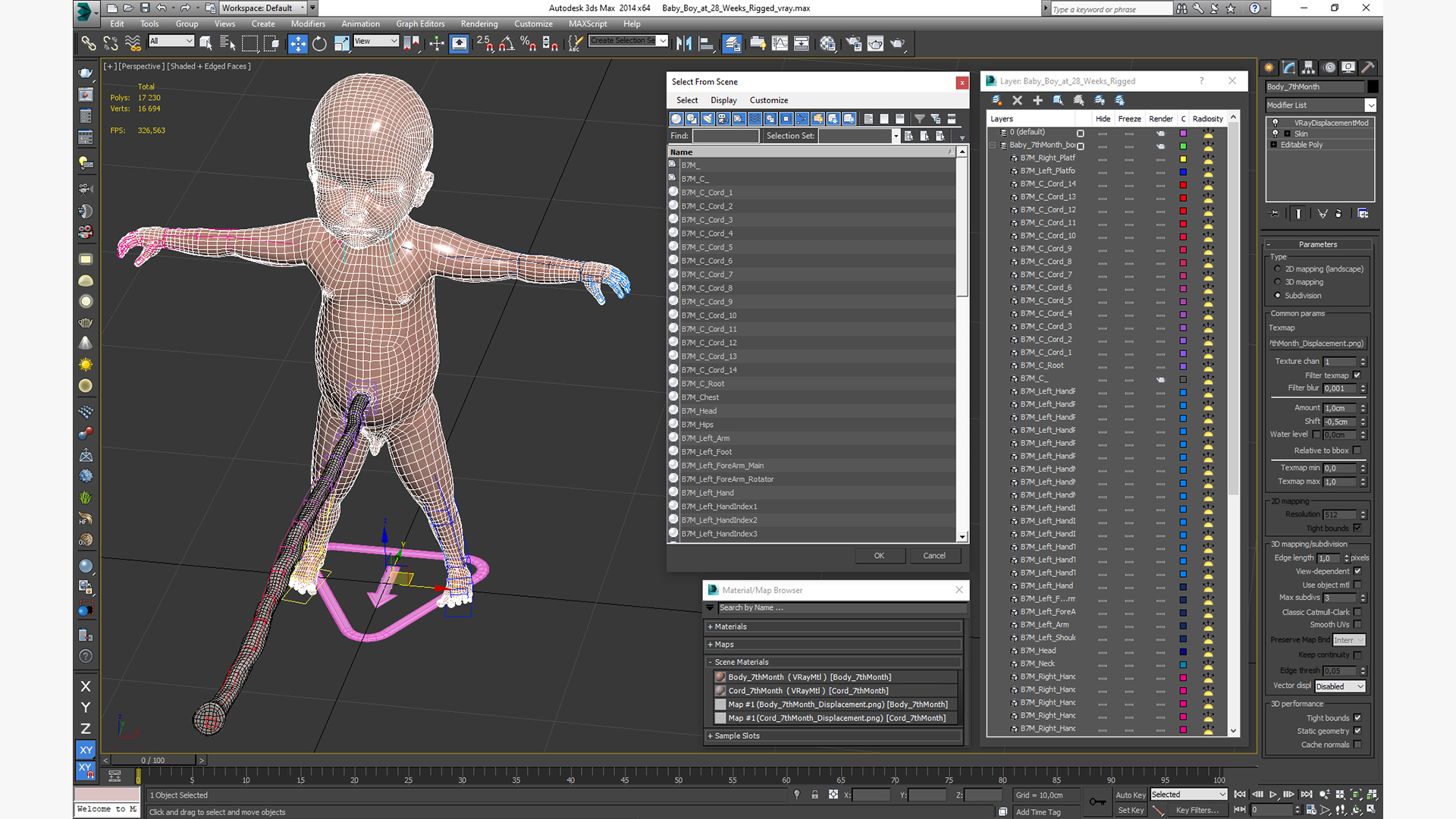 Baby Boy at 28 Weeks Rigged 3D