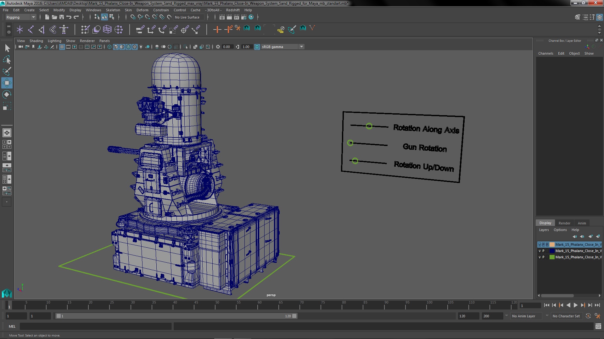 Mark 15 Phalanx Close-In Weapon System Sand Rigged for Maya 3D model
