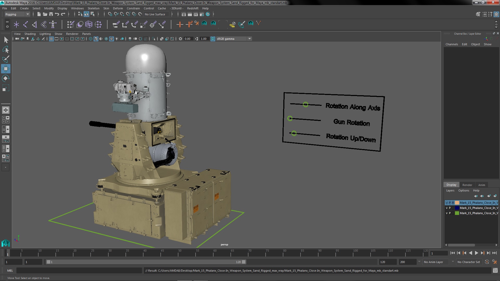 Mark 15 Phalanx Close-In Weapon System Sand Rigged for Maya 3D model