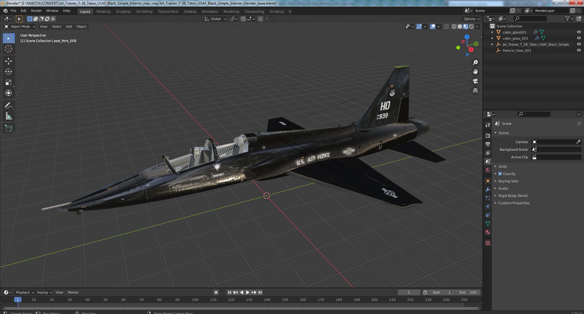 Jet Trainer T-38 Talon USAF Black Simple Interior 3D model