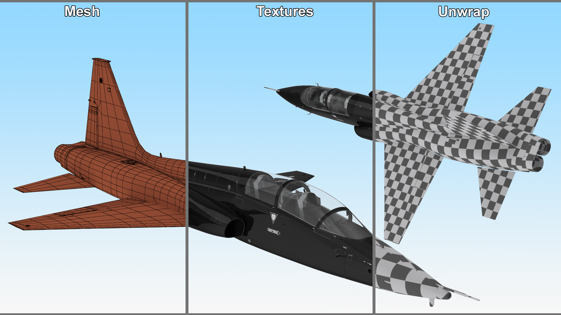 Jet Trainer T-38 Talon USAF Black Simple Interior 3D model