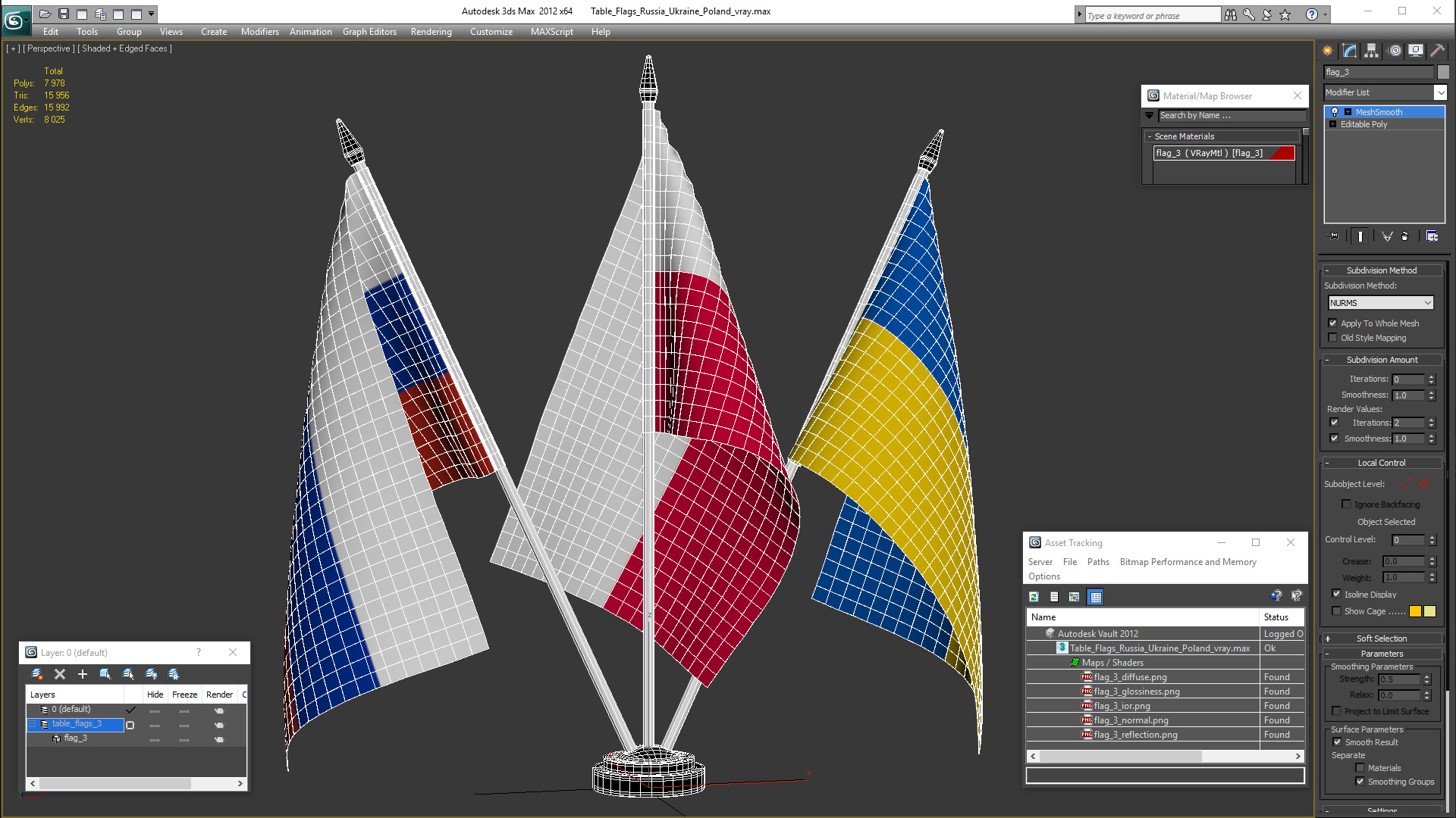 3D Table Flags Russia Ukraine Poland model