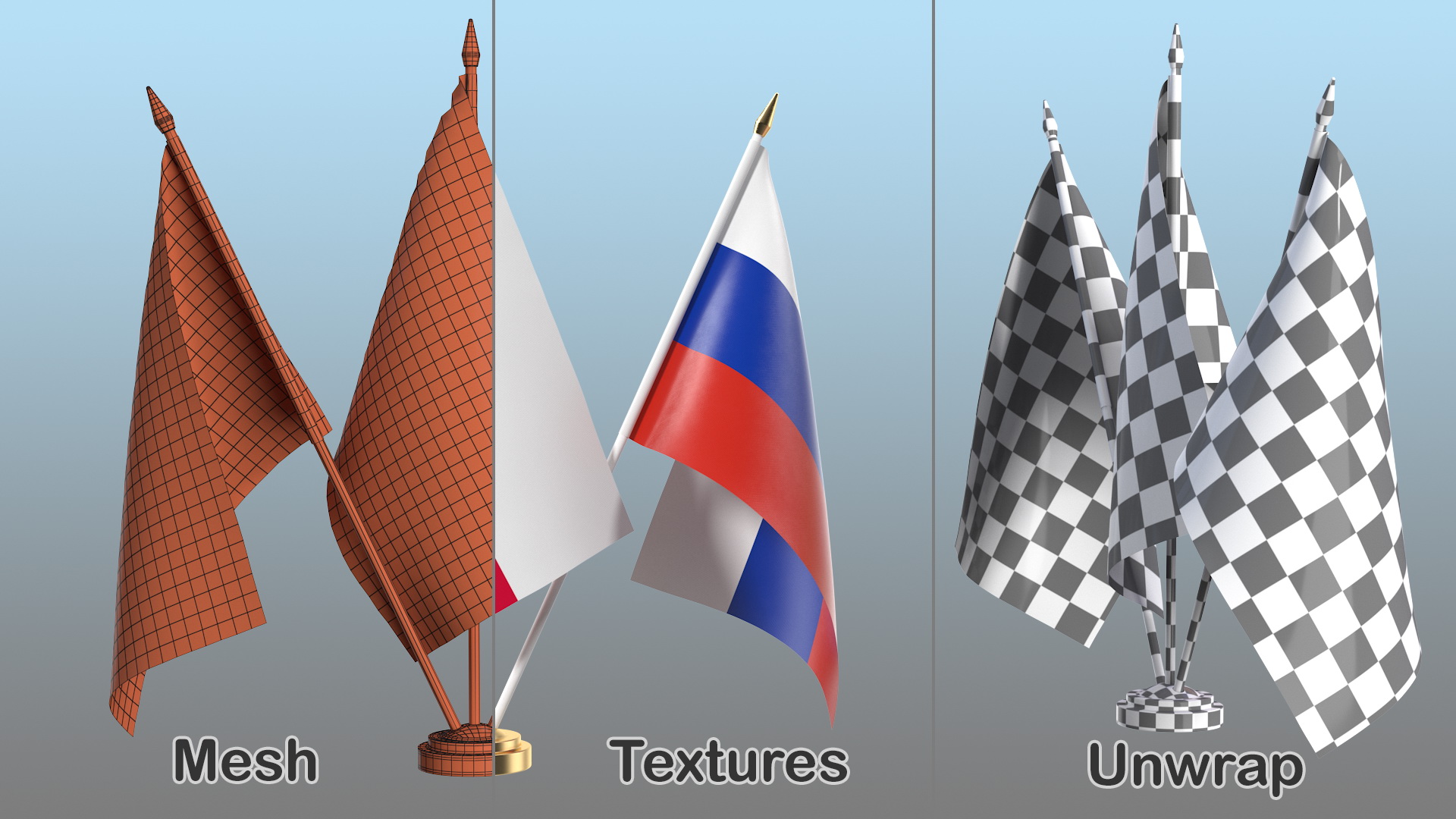 3D Table Flags Russia Ukraine Poland model