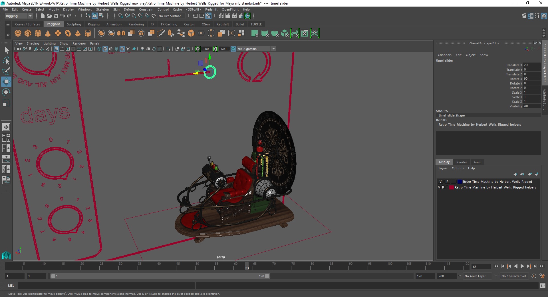 3D Retro Time Machine by Herbert Wells Rigged for Maya