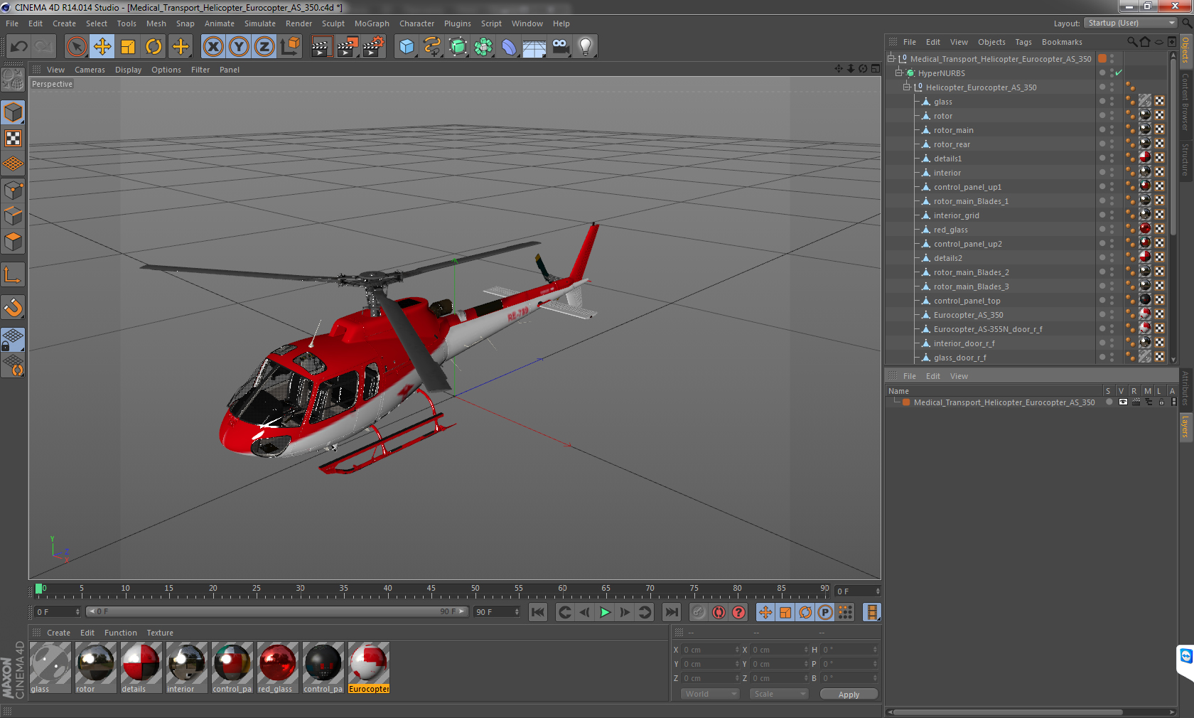 3D Medical Transport Helicopter Eurocopter AS 350