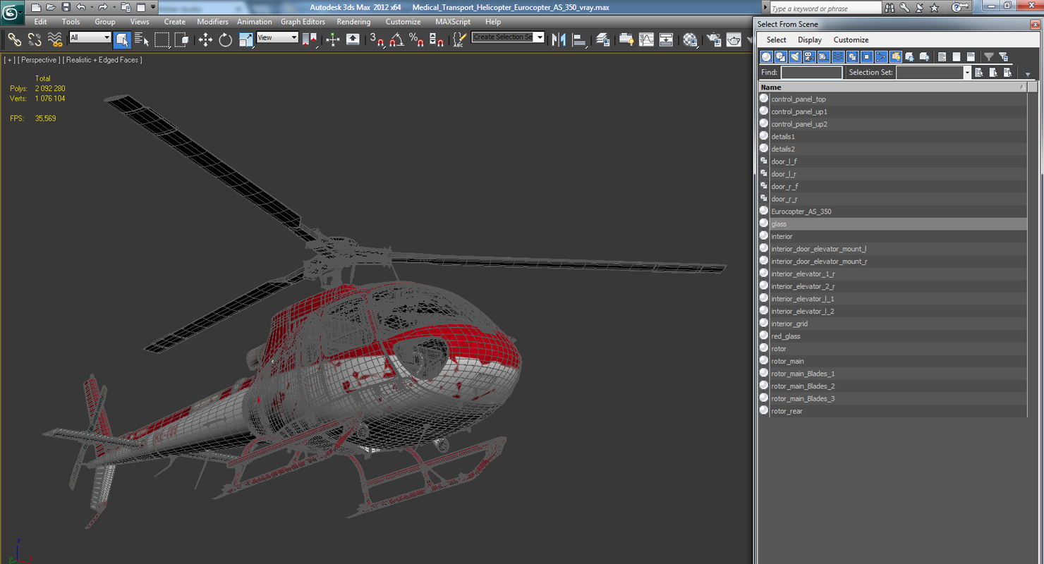 3D Medical Transport Helicopter Eurocopter AS 350