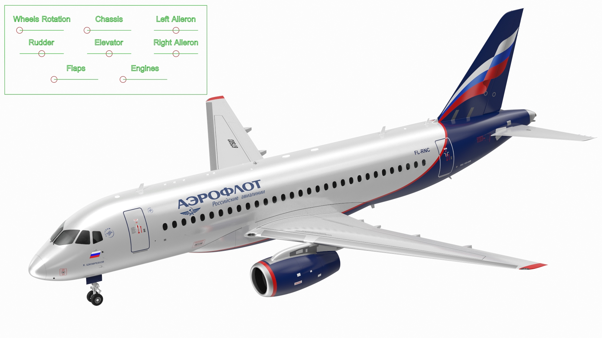 3D model Sukhoi Superjet 100 95lr Aeroflot Rigged
