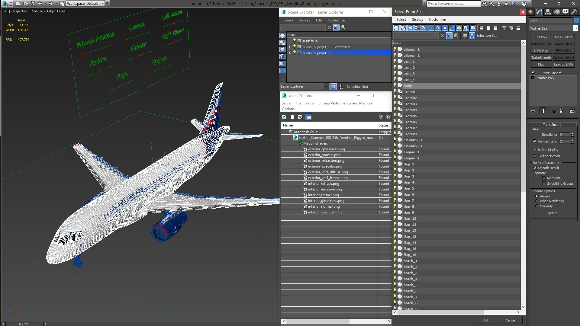 3D model Sukhoi Superjet 100 95lr Aeroflot Rigged