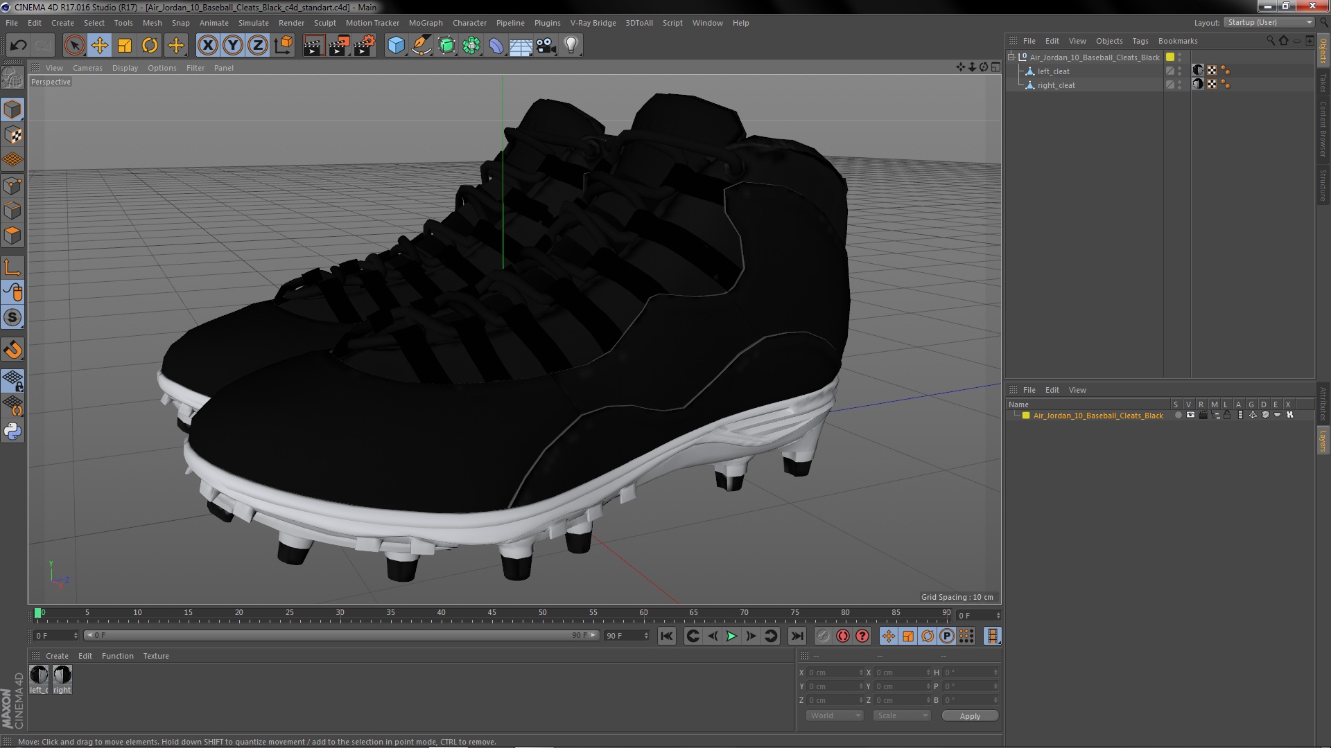 3D model Air Jordan 10 Baseball Cleats Black