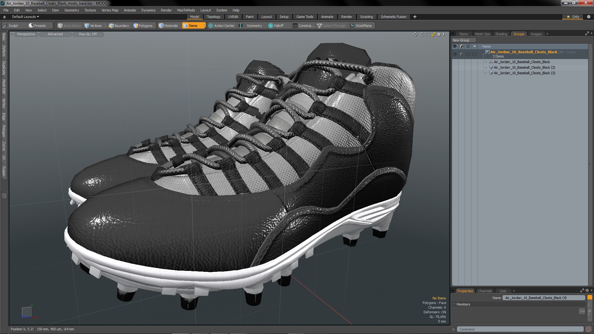 3D model Air Jordan 10 Baseball Cleats Black