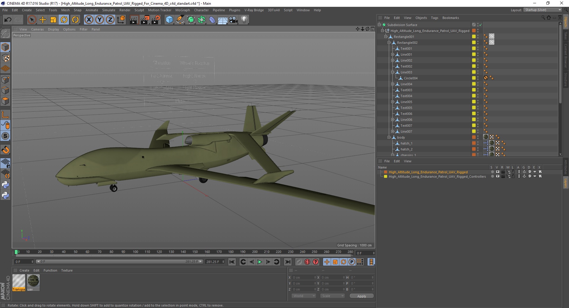 3D model High Altitude Long Endurance Patrol UAV Rigged for Cinema 4D