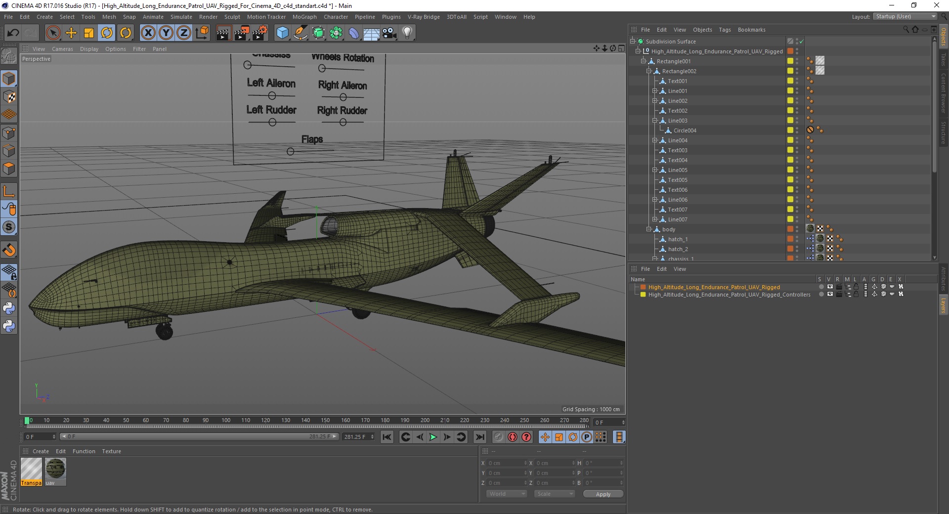 3D model High Altitude Long Endurance Patrol UAV Rigged for Cinema 4D