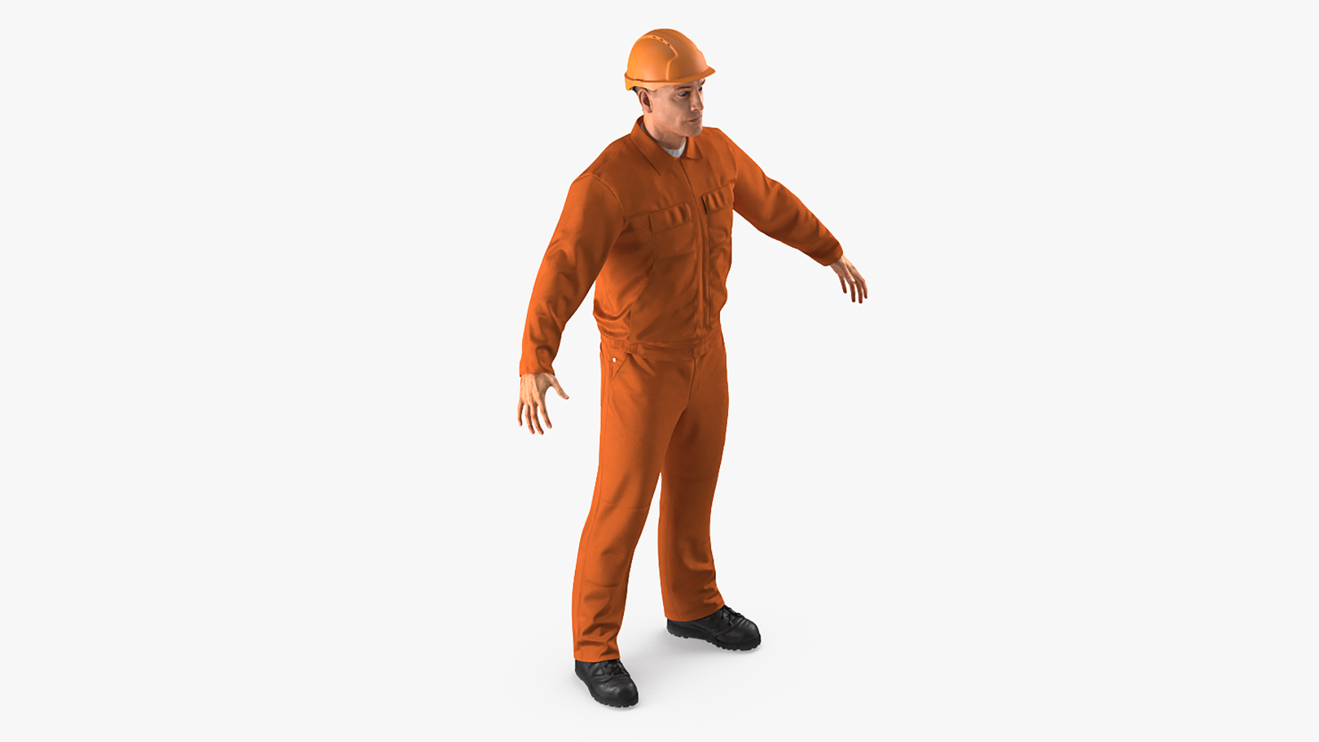 3D Builder Wearing Orange Coveralls Rigged for Cinema 4D model