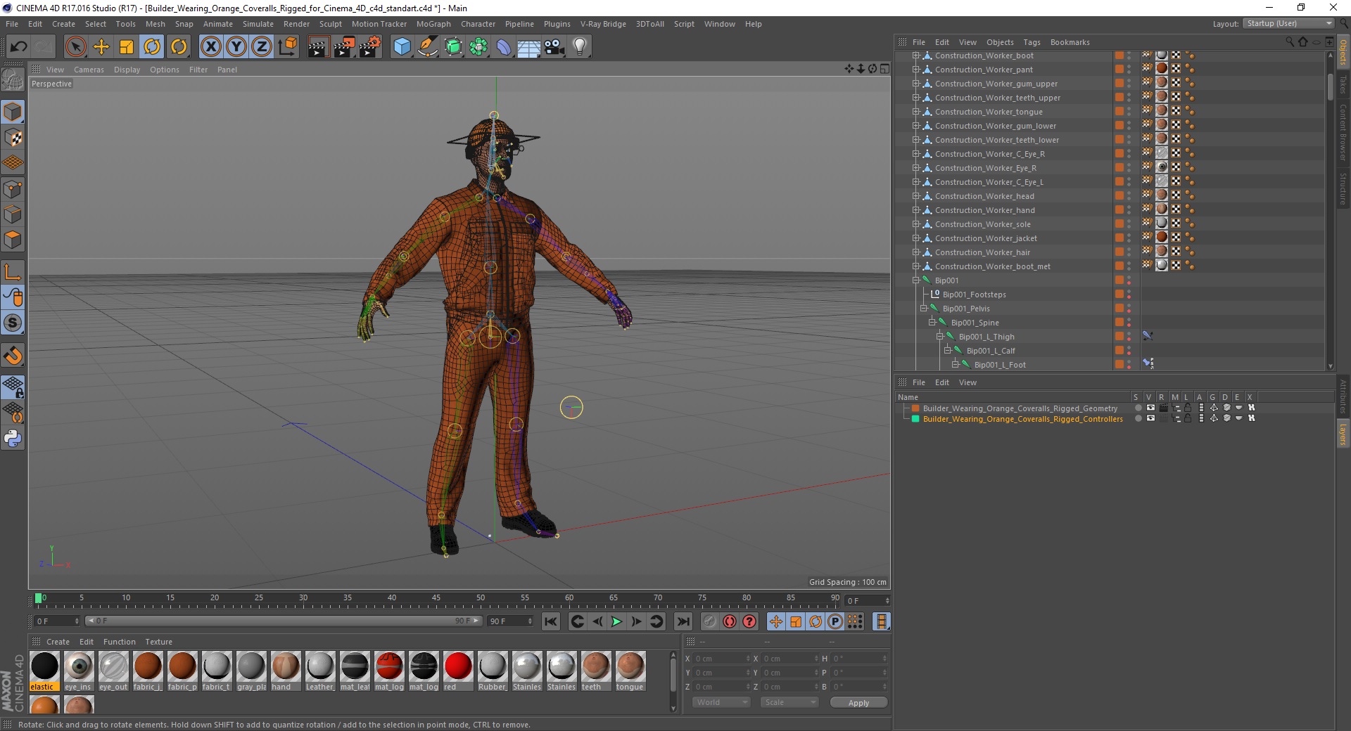 3D Builder Wearing Orange Coveralls Rigged for Cinema 4D model