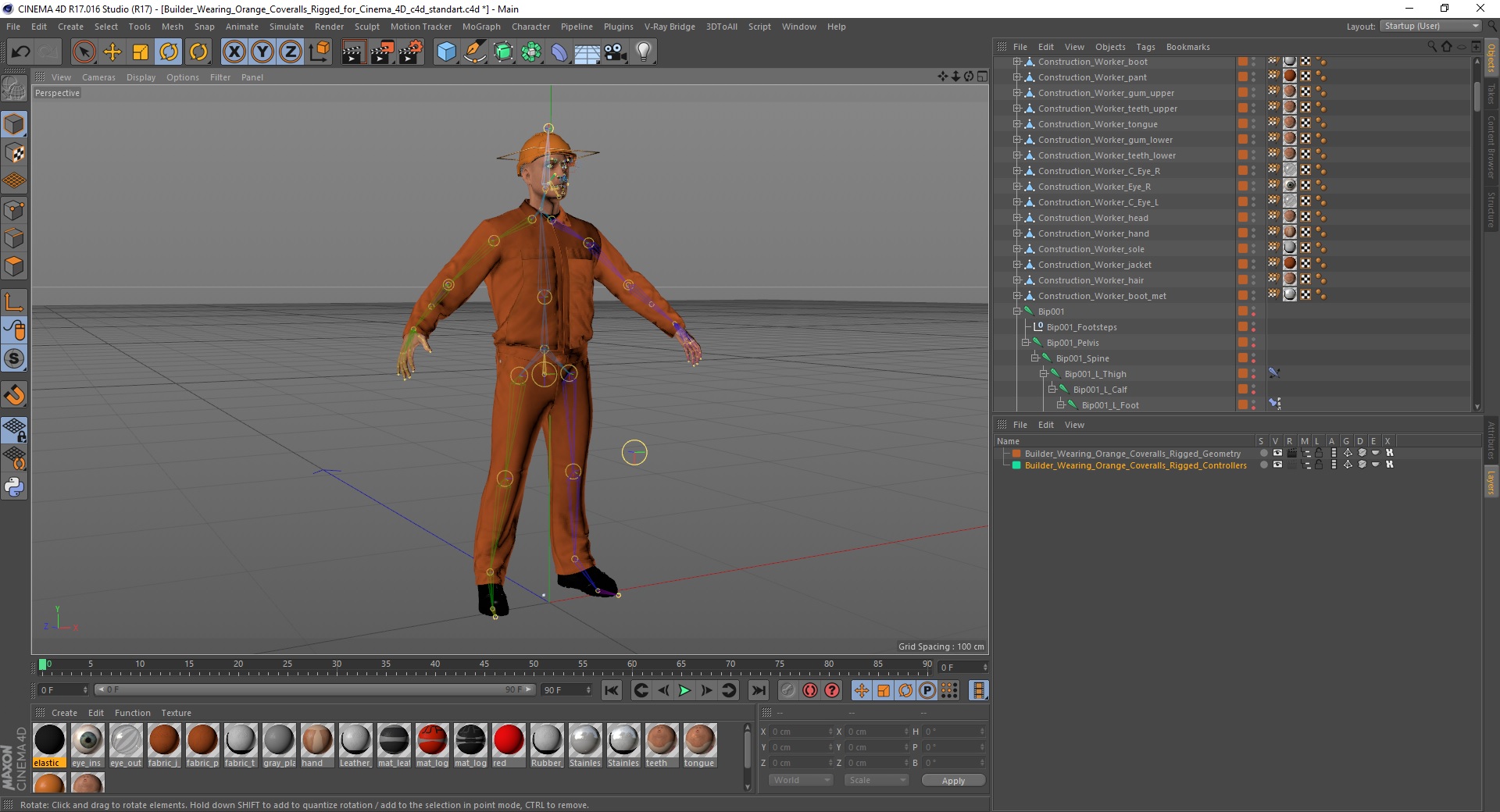 3D Builder Wearing Orange Coveralls Rigged for Cinema 4D model