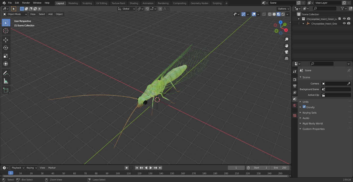 3D Chrysopidae Insect Green Lacewing model