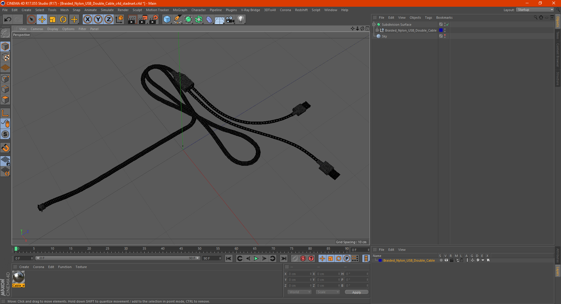 3D model Braided Nylon USB Double Cable