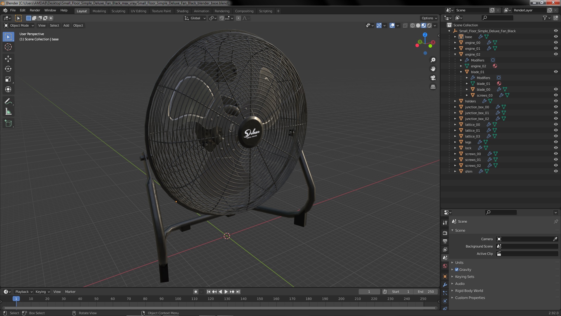 3D model Small Floor Simple Deluxe Fan Black