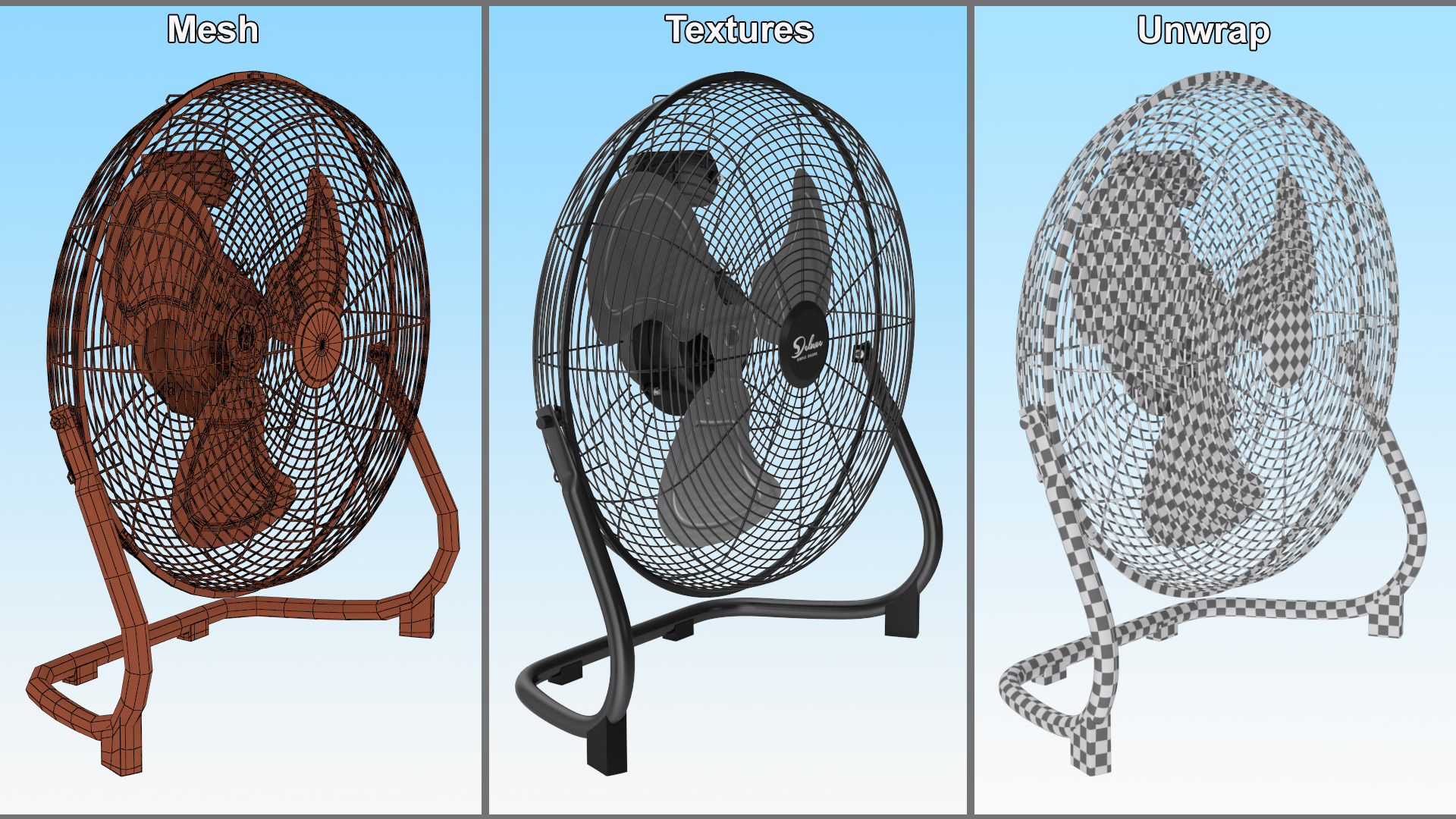 3D model Small Floor Simple Deluxe Fan Black