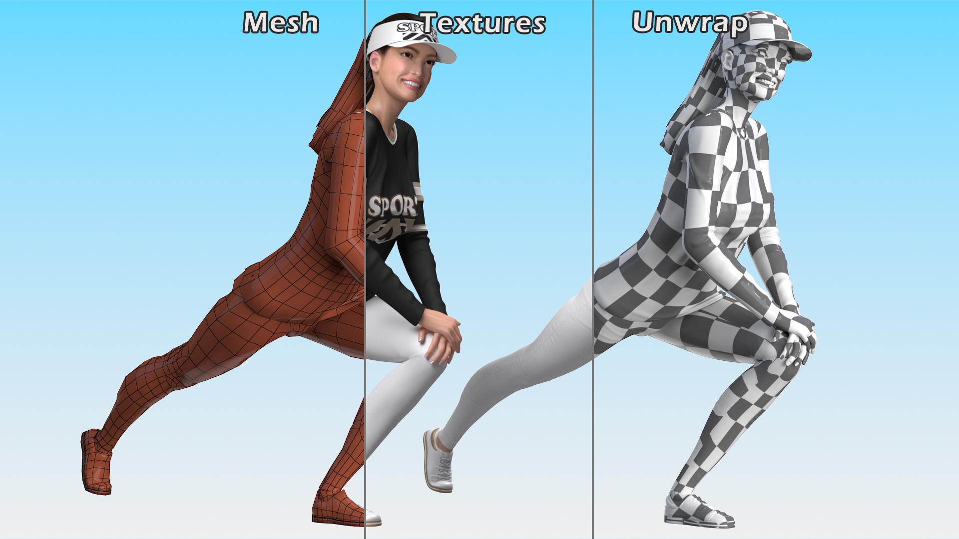 3D Sportswear Asian Woman Stretching model