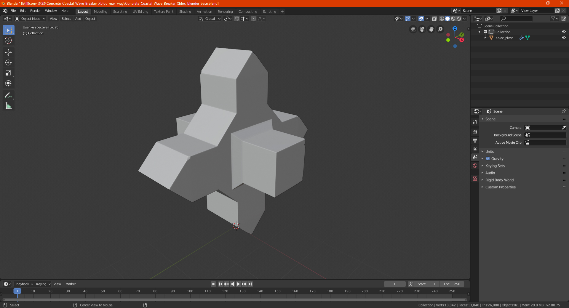 3D model Concrete Coastal Wave Breaker Xbloc
