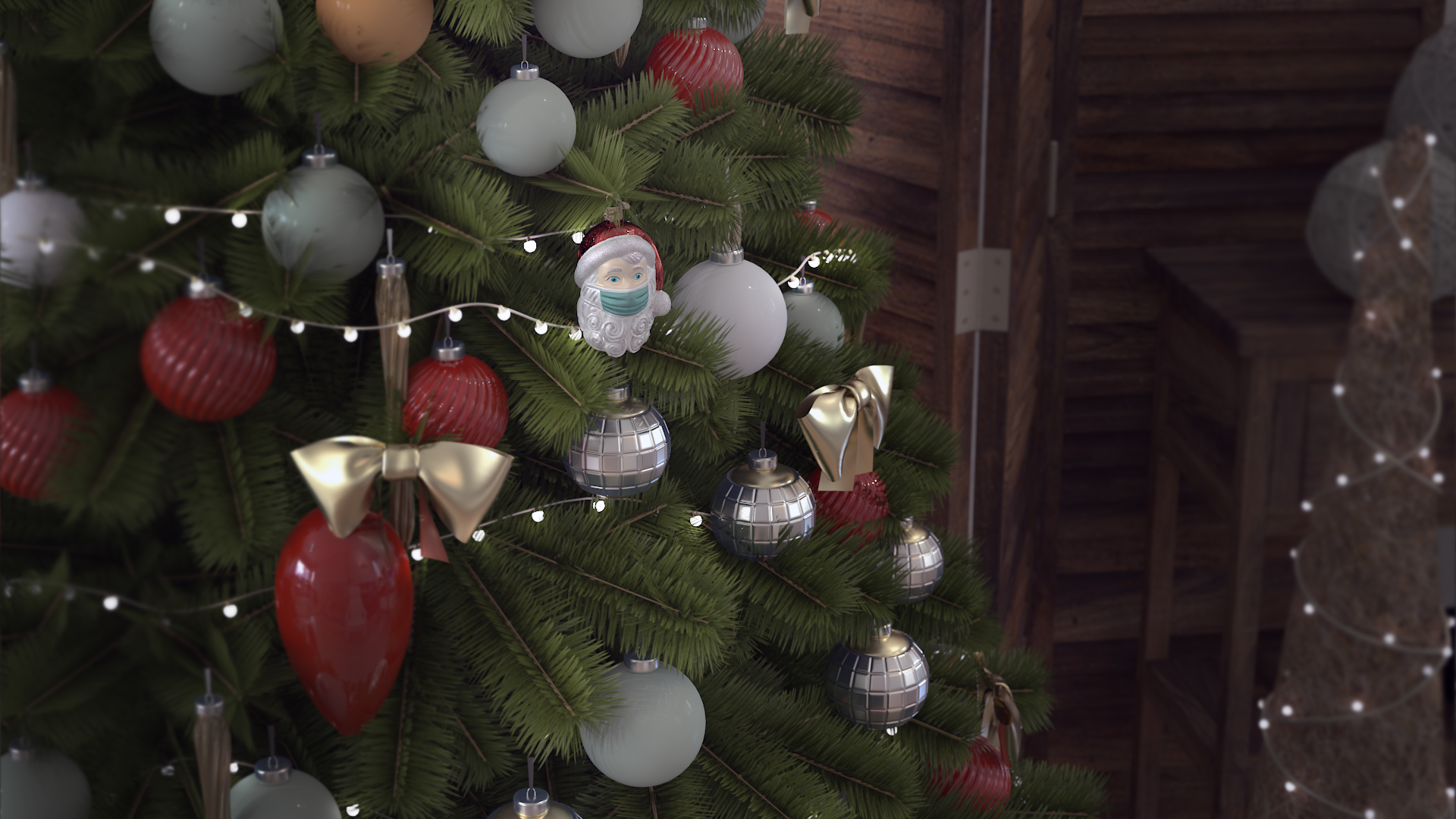 Santa With Face Mask Ornament, view 3