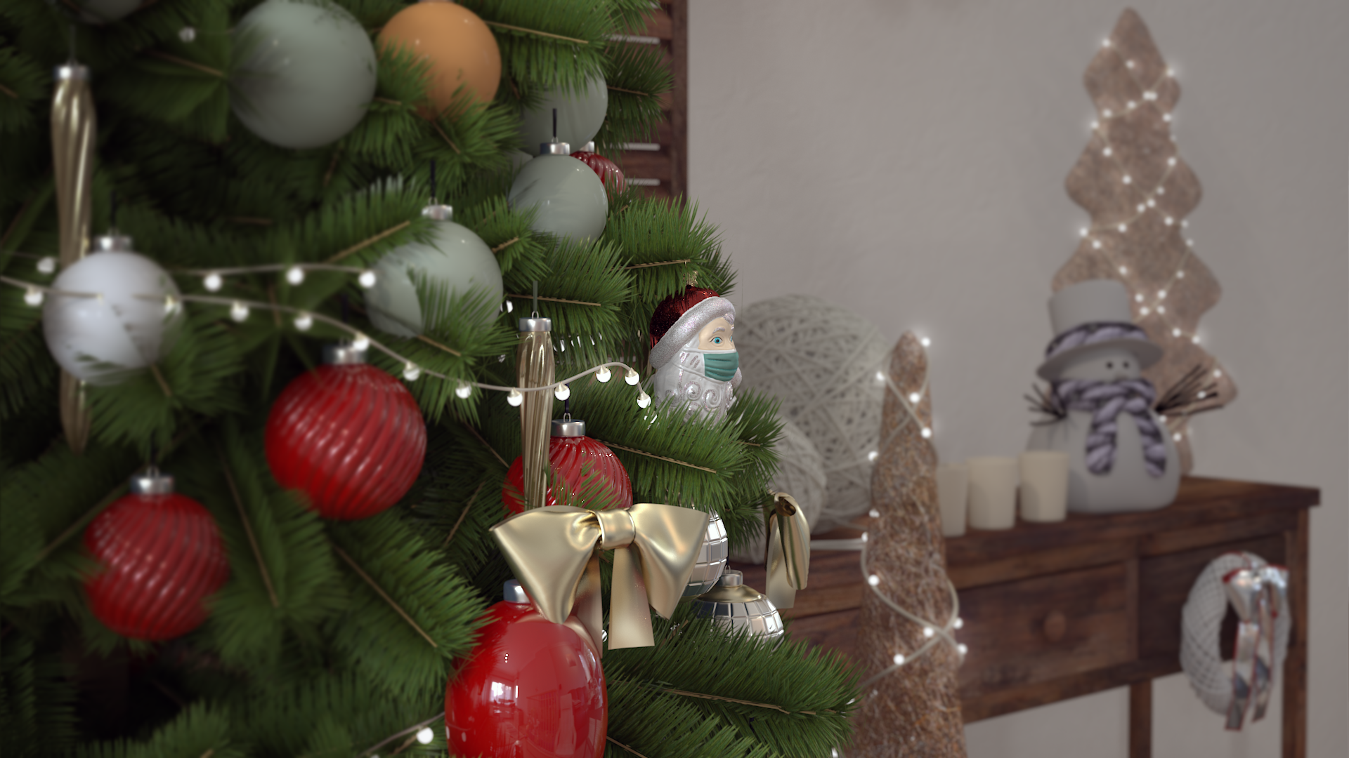 Santa With Face Mask Ornament, view 7