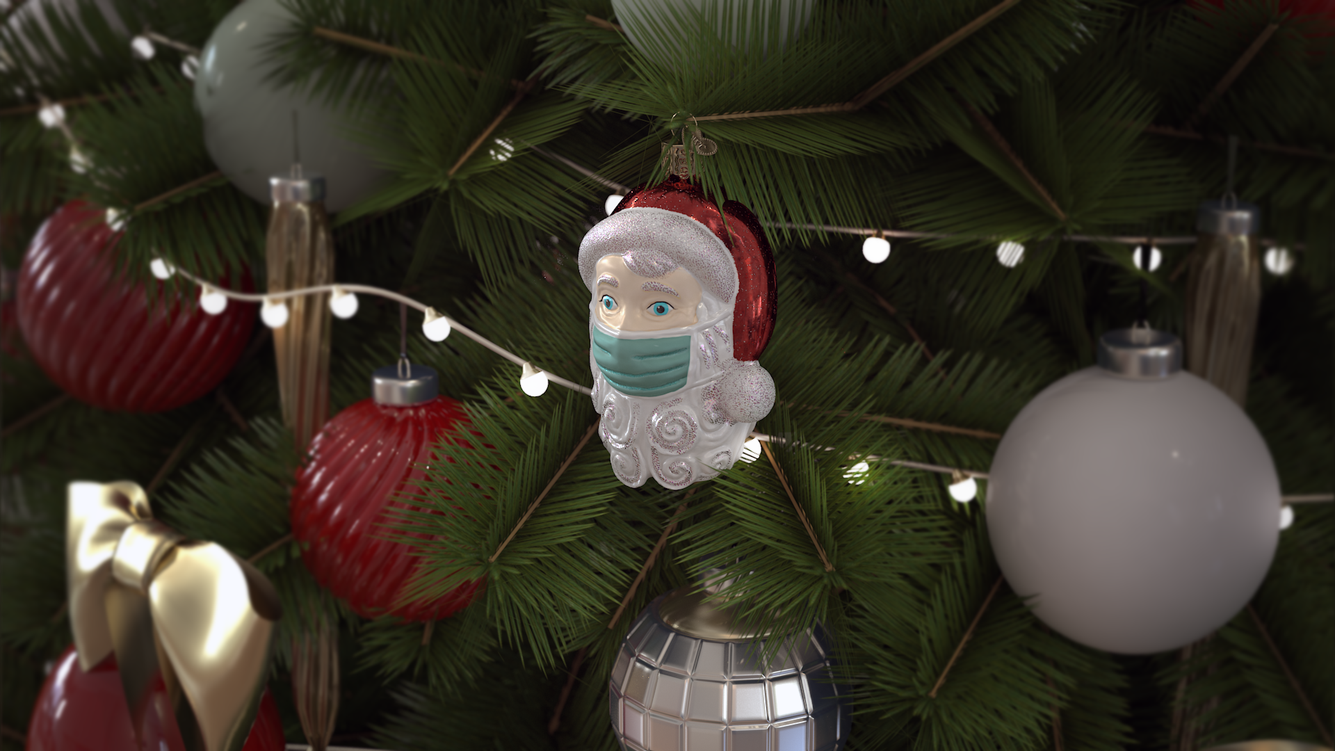 Santa With Face Mask Ornament, view 10