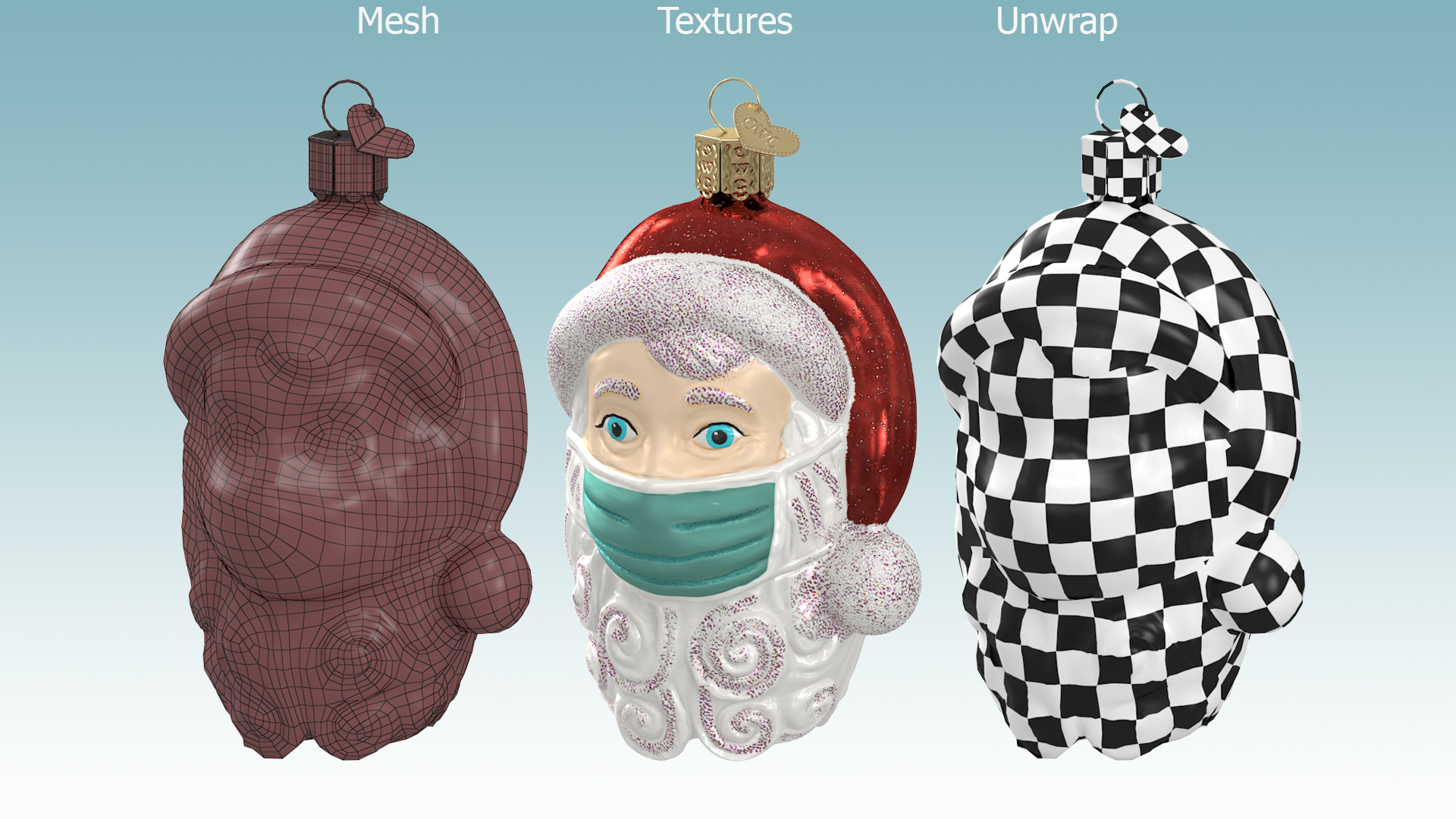 Santa With Face Mask Ornament 3D model