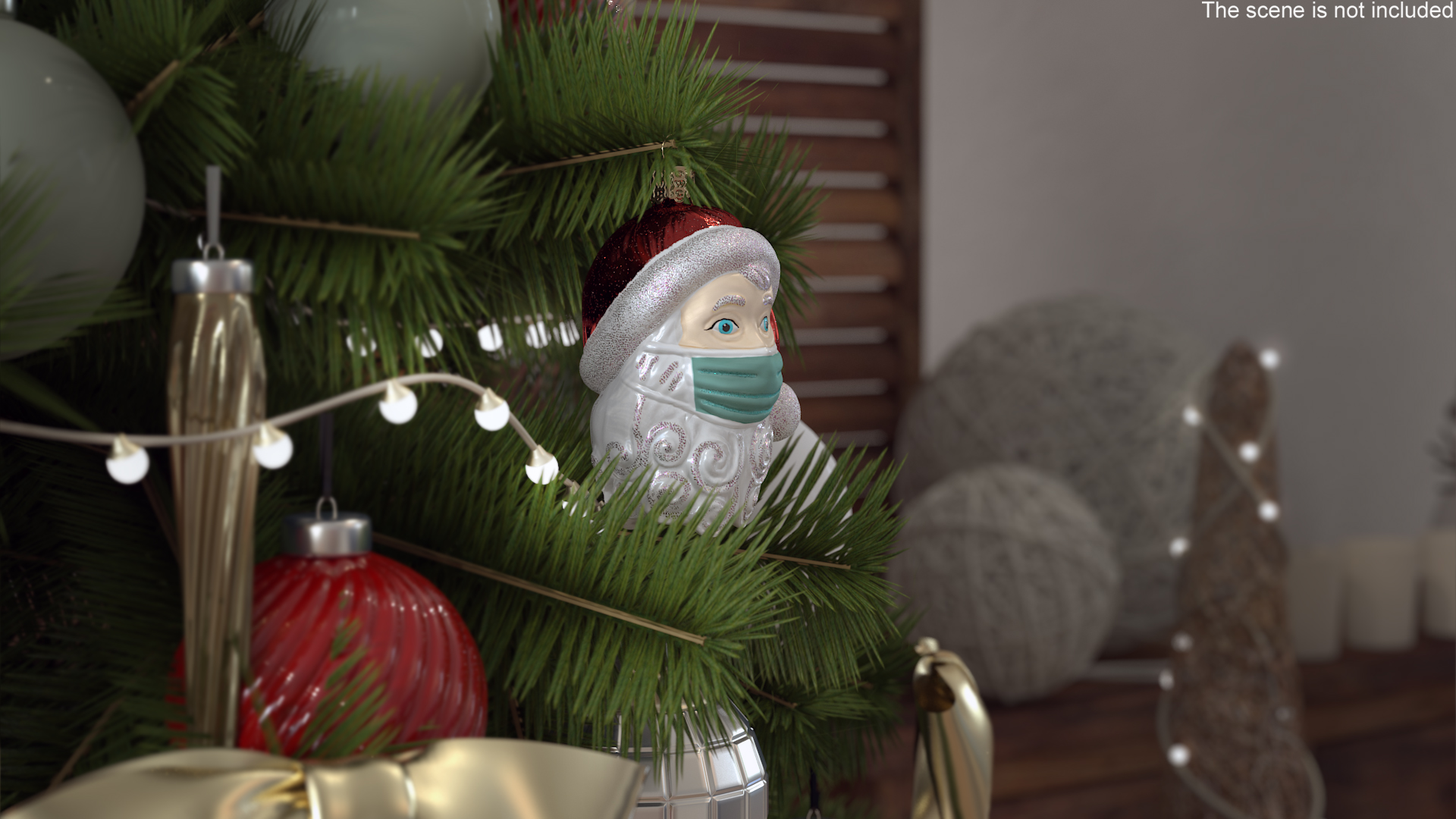 Santa With Face Mask Ornament 3D model