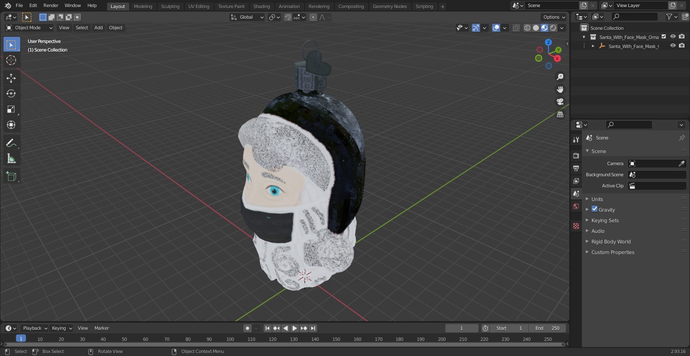 Santa With Face Mask Ornament 3D model