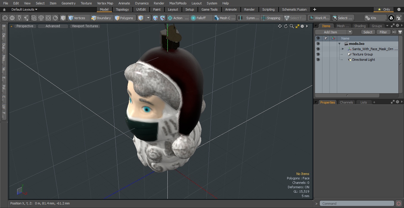 Santa With Face Mask Ornament 3D model