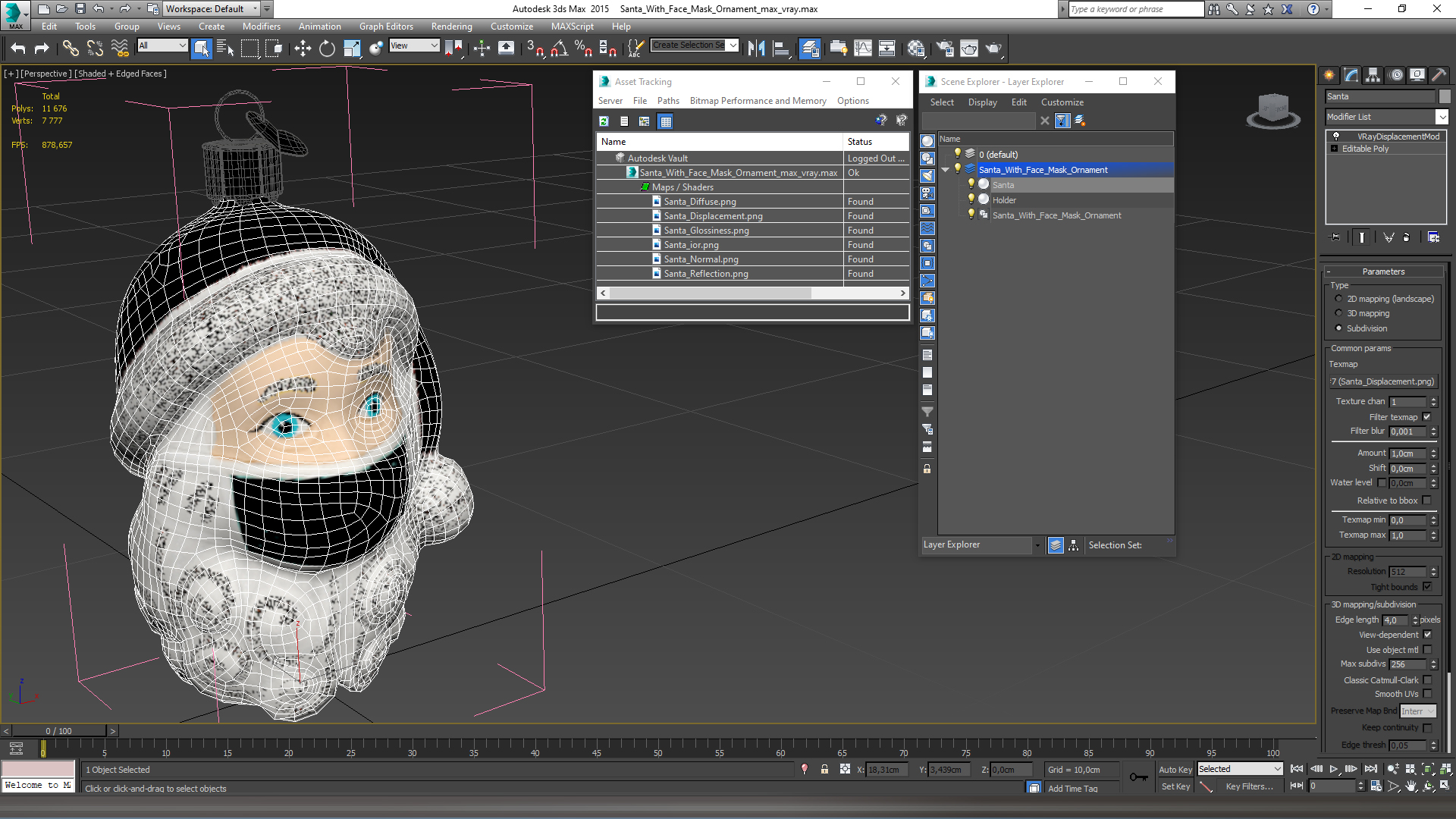Santa With Face Mask Ornament 3D model
