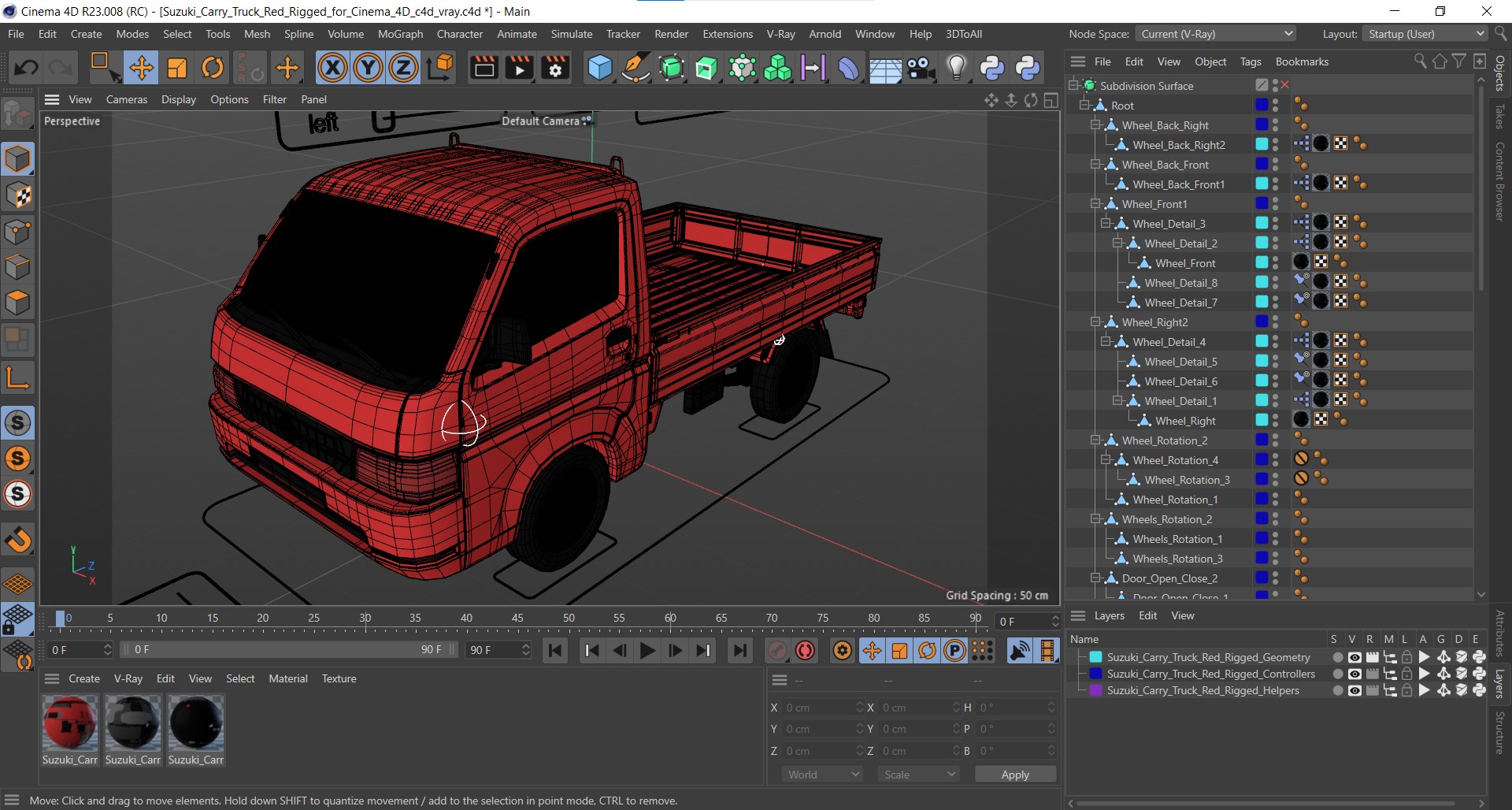3D Suzuki Carry Truck Red Rigged for Cinema 4D model