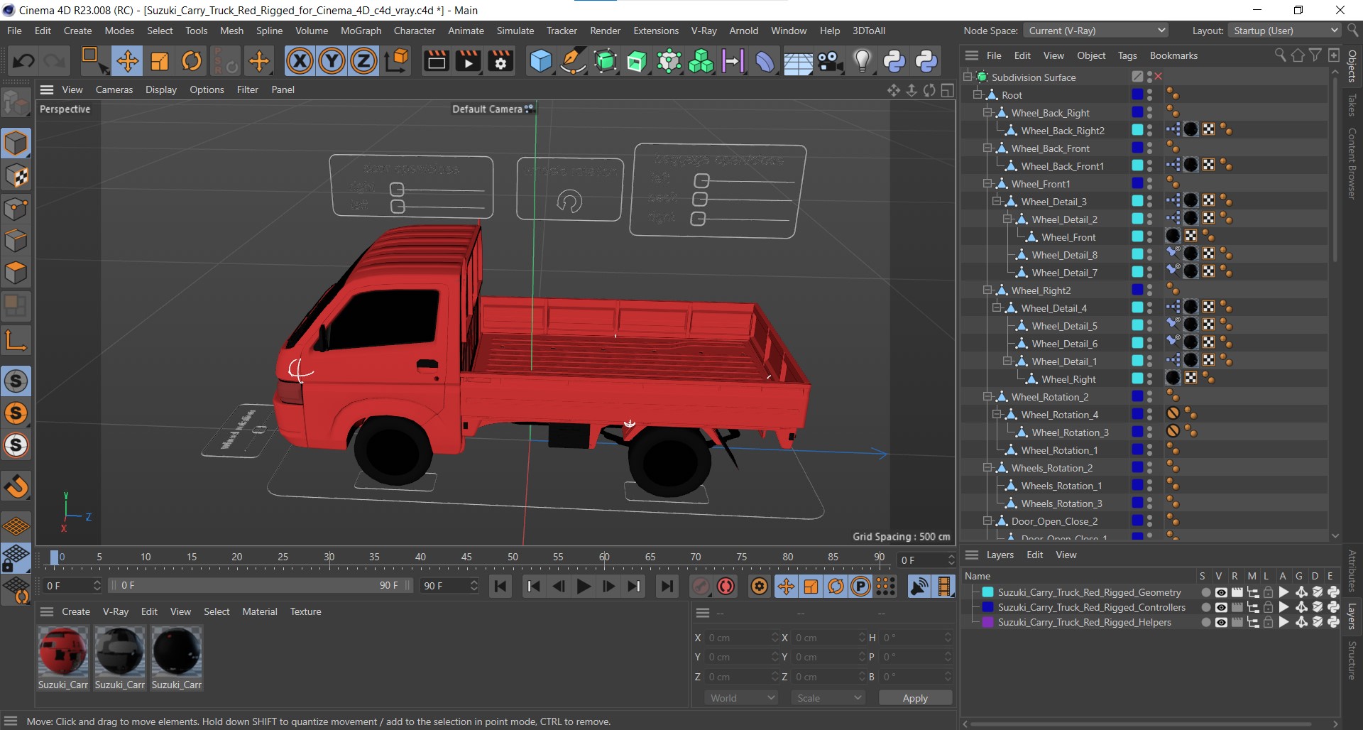 3D Suzuki Carry Truck Red Rigged for Cinema 4D model