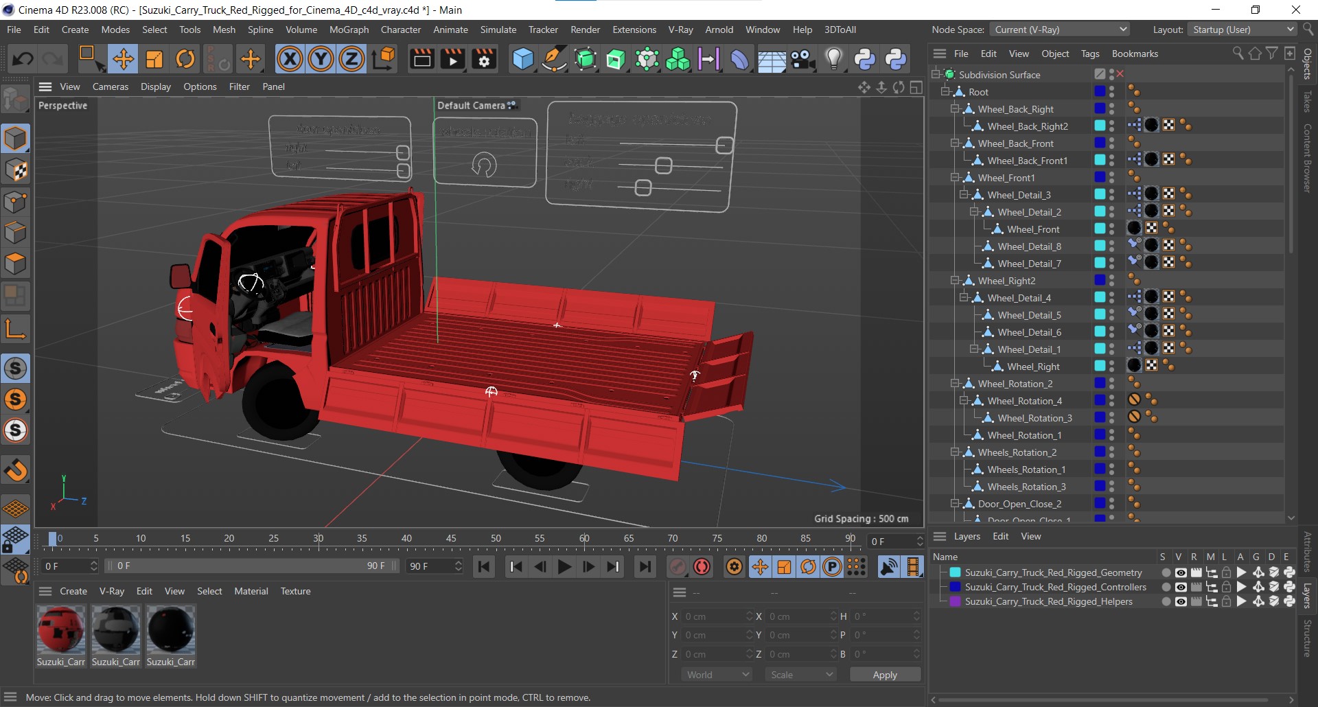 3D Suzuki Carry Truck Red Rigged for Cinema 4D model