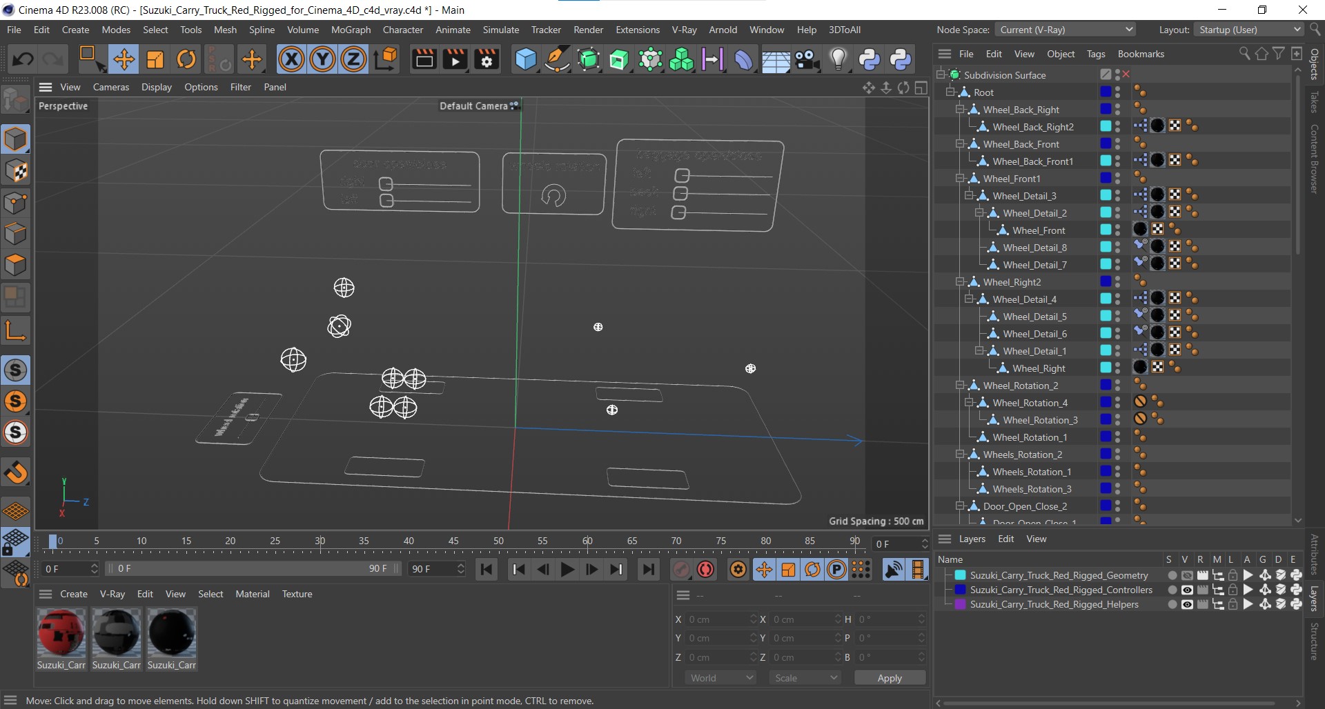 3D Suzuki Carry Truck Red Rigged for Cinema 4D model