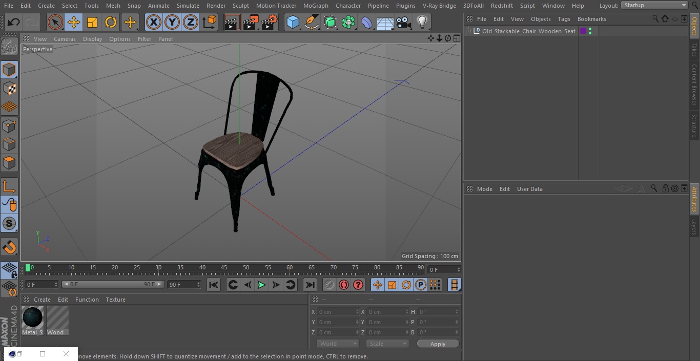 3D Old Stackable Chair Wooden Seat