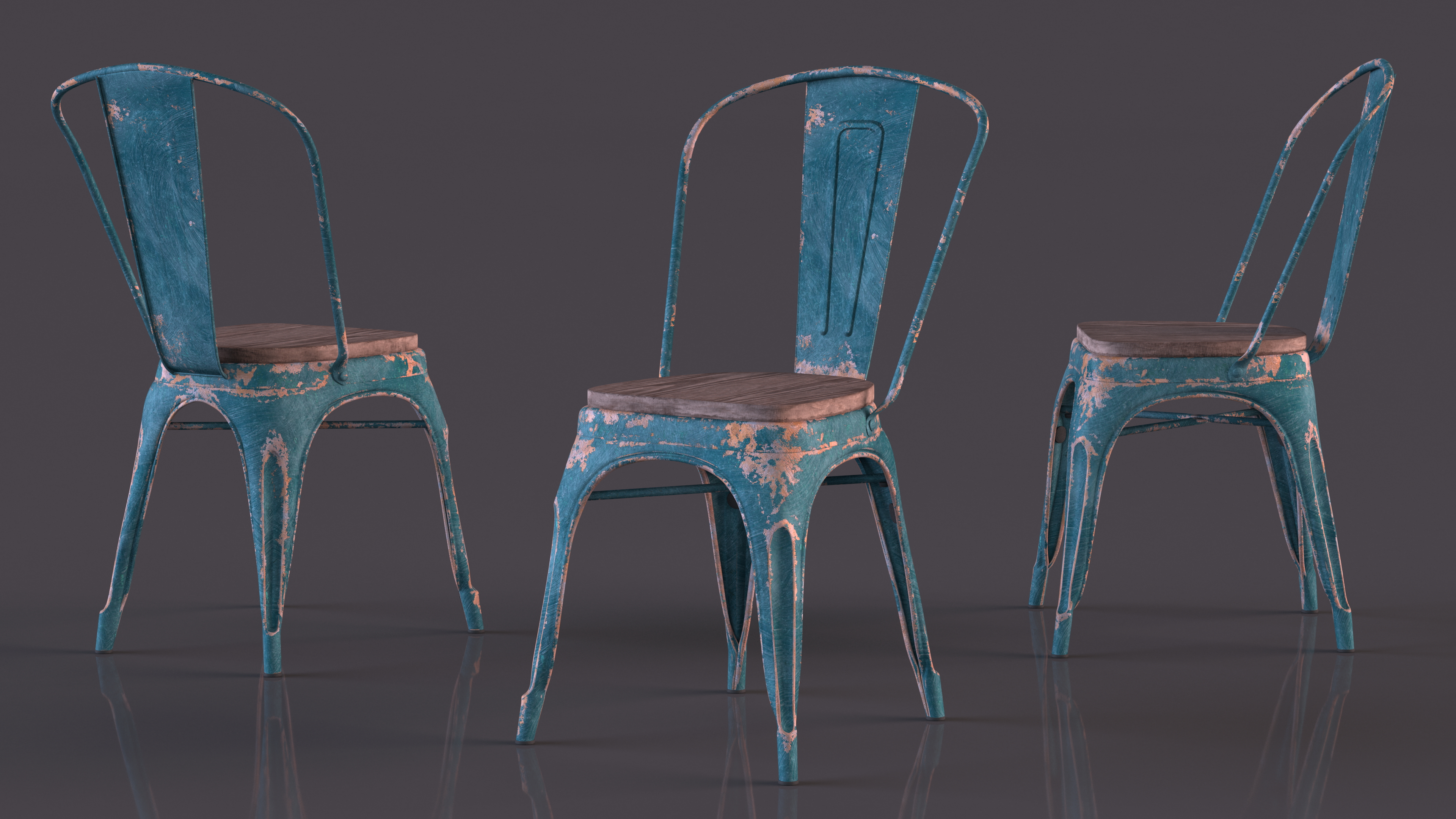 3D Old Stackable Chair Wooden Seat