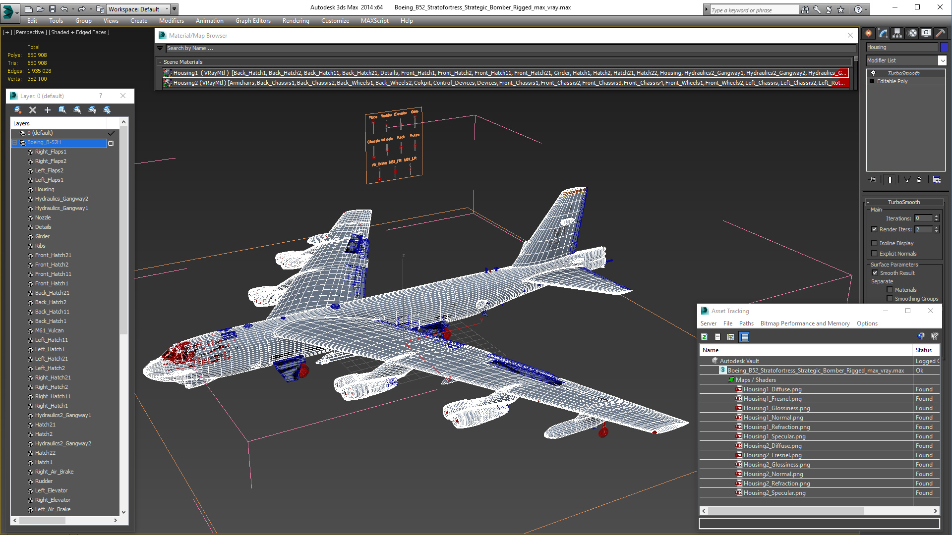 Boeing B52 Stratofortress Strategic Bomber Rigged 3D model
