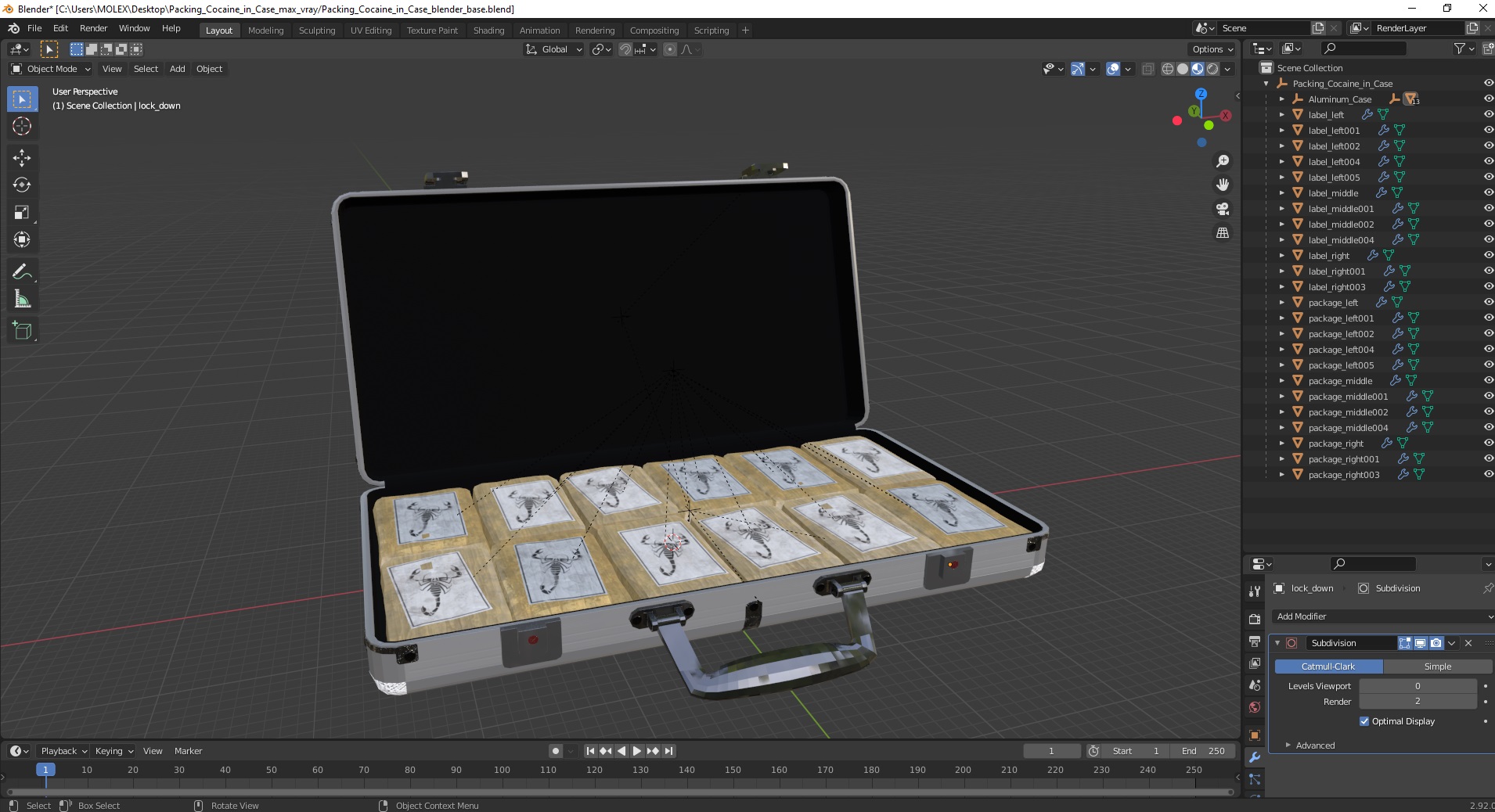 3D Packing Cocaine in Case model