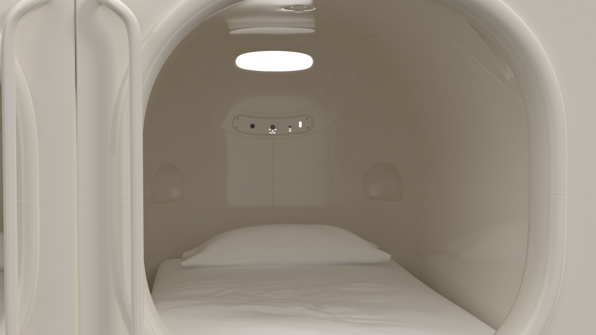 3D Futuristic White Cosmic Interior Capsule Hotel