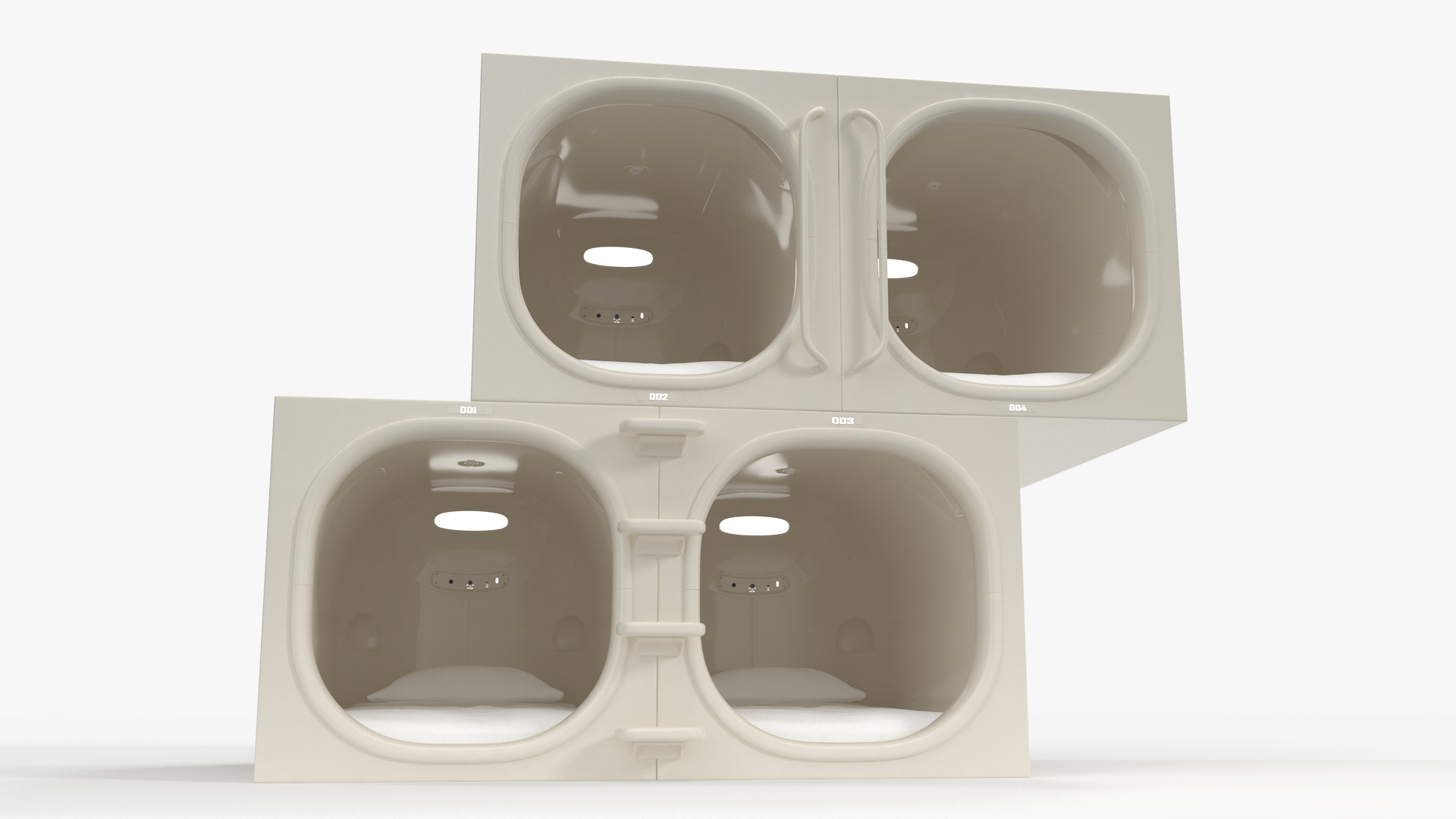 3D Futuristic White Cosmic Interior Capsule Hotel