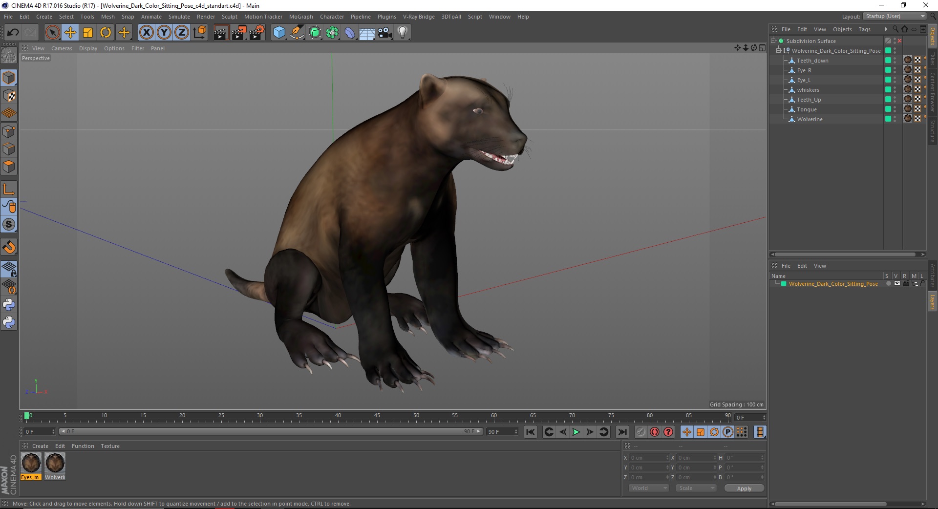 3D Wolverine Dark Color Sitting Pose model