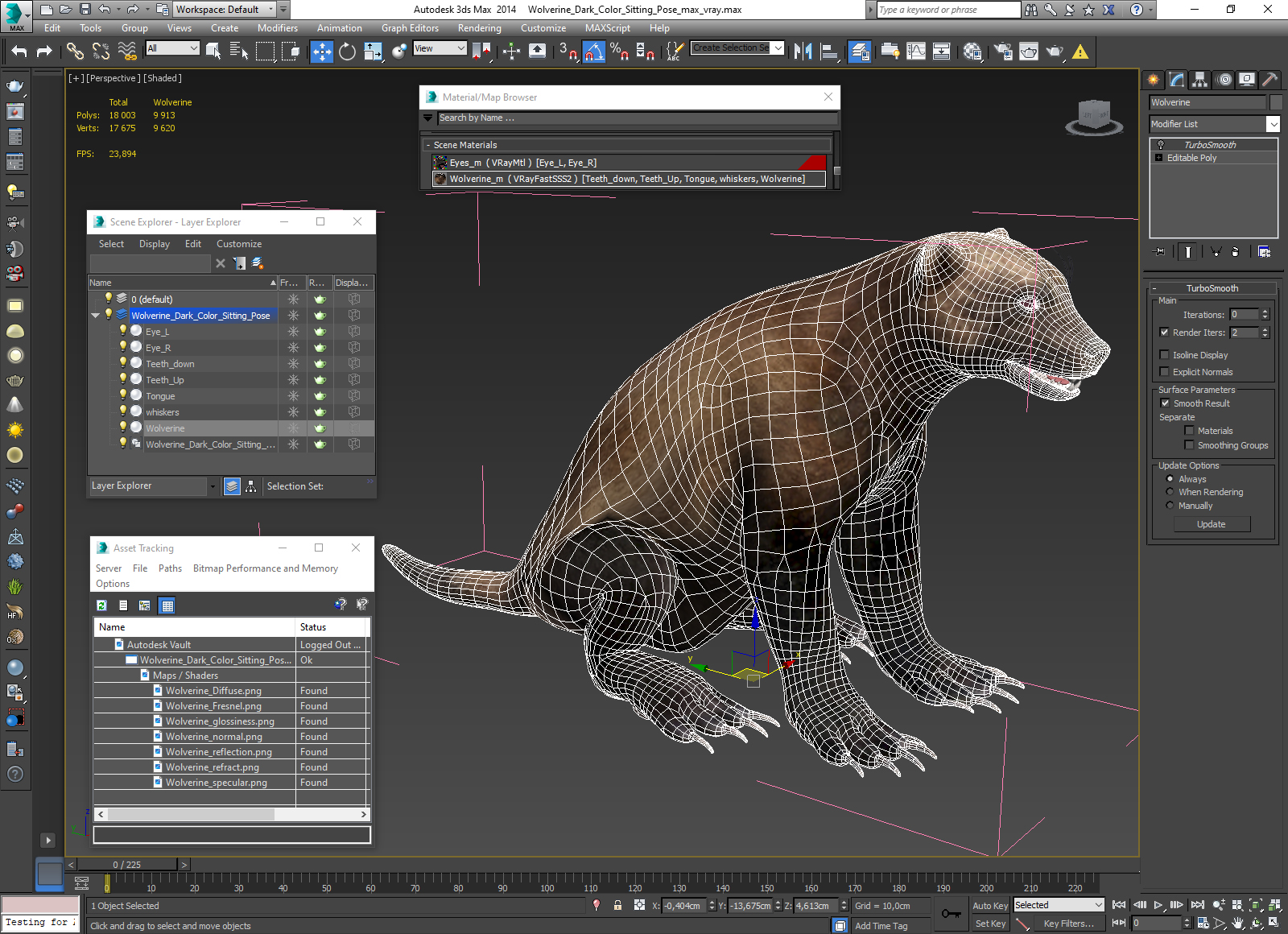 3D Wolverine Dark Color Sitting Pose model