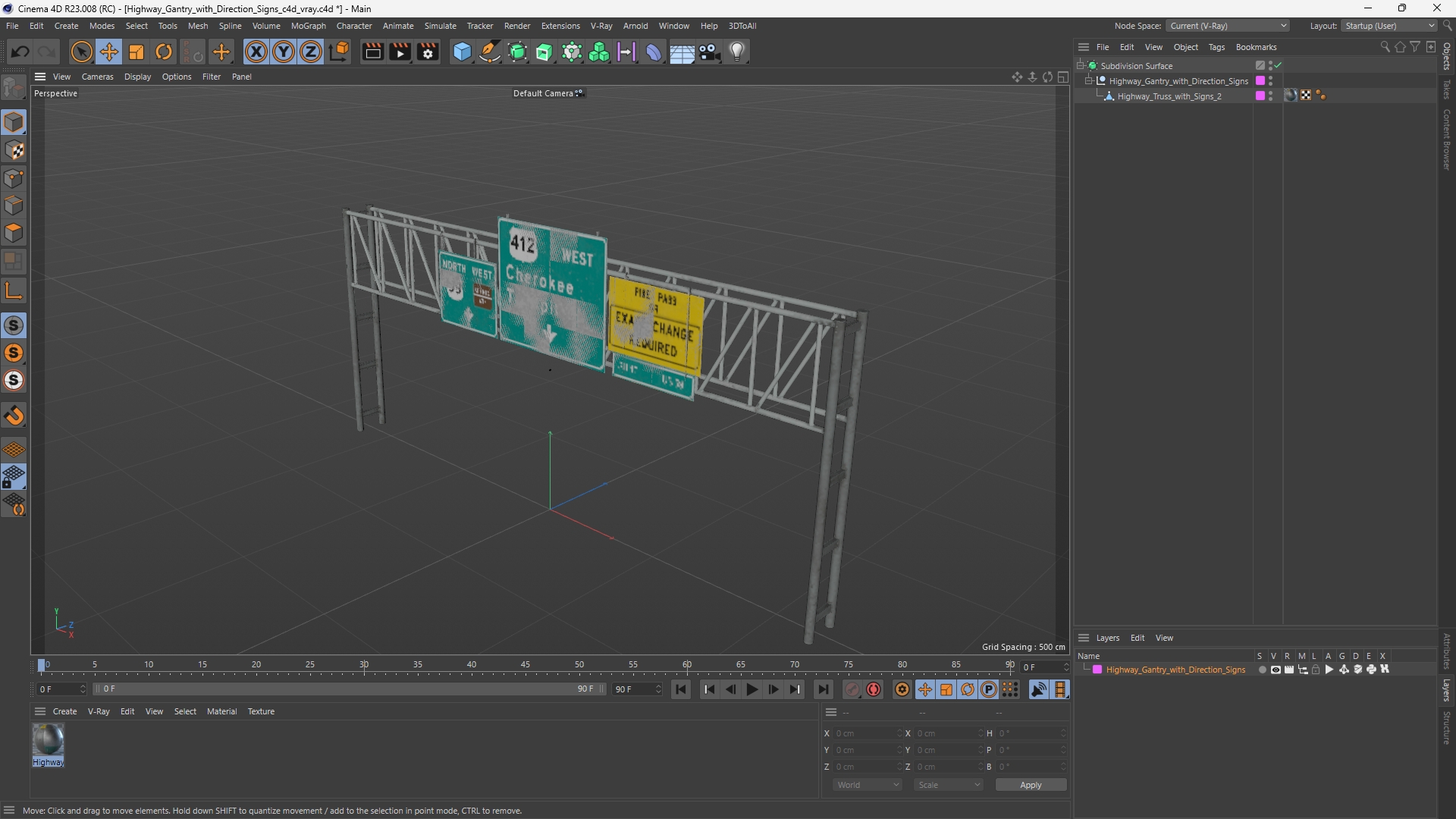 Highway Gantry with Direction Signs - view 12