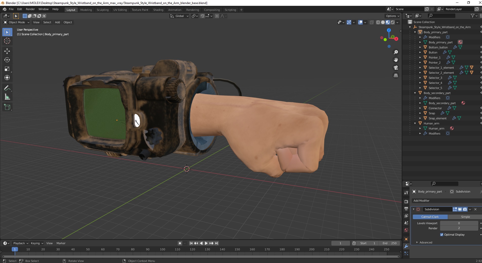 3D Steampunk Style Wristband on the Arm